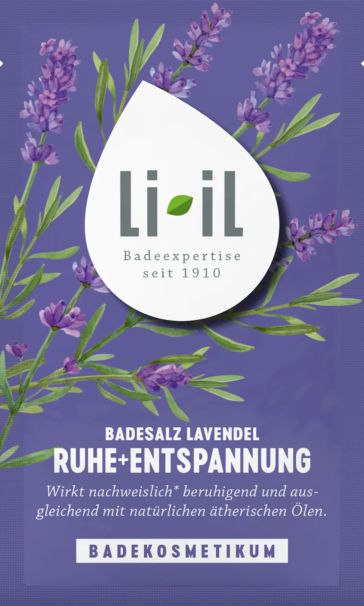 Badesalz Entspannung 80g Freisteller Abbildung des Li-iL Badesalzes Ruhe + Entspannung mit Lavendel