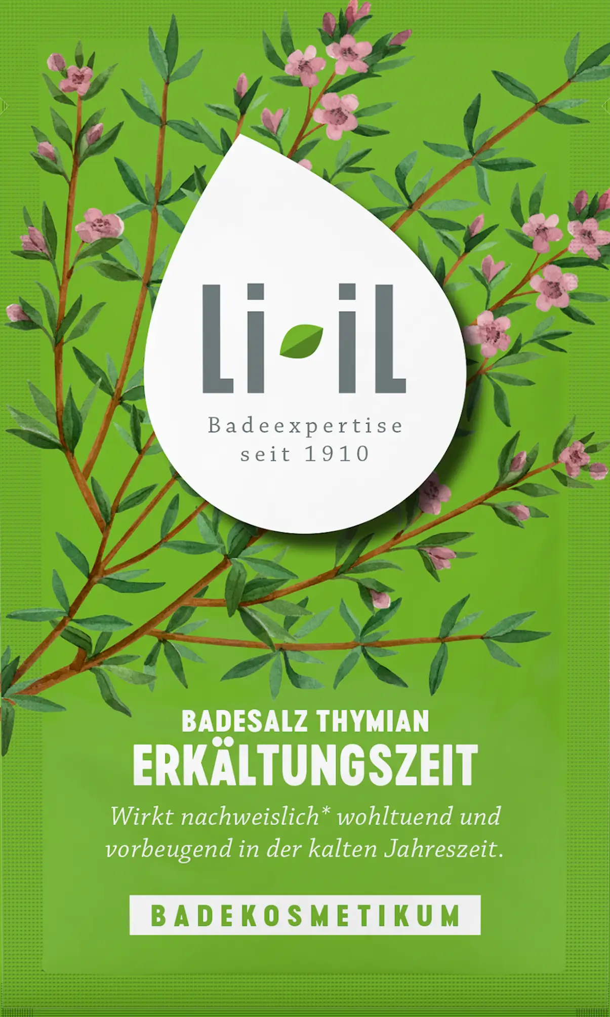 Badesalz Erkältungszeit 80g Freisteller Abbildung des Li-iL Badesalzes Erkältungszeit mit Thymian