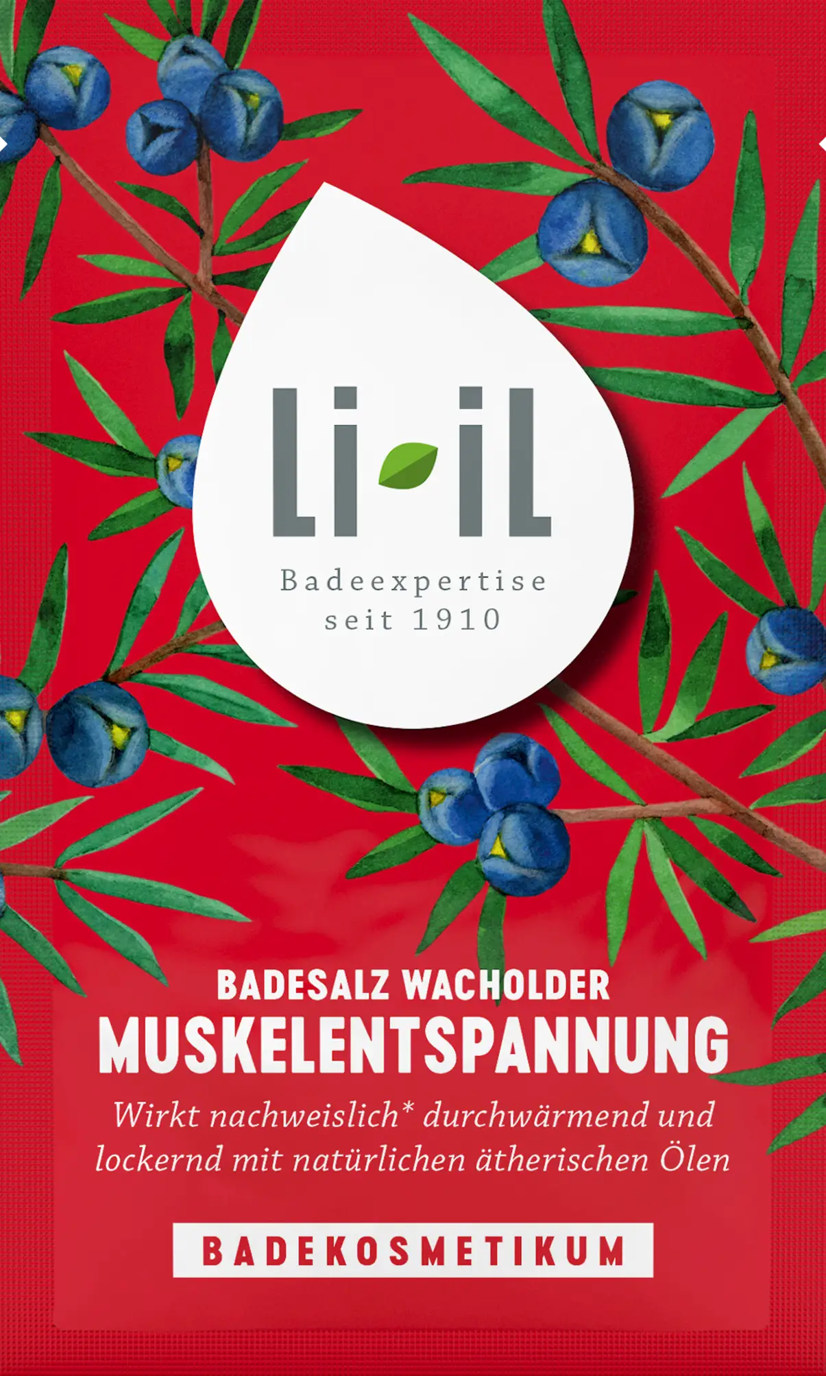 Badesalz Muskelentspannung 80g_Freisteller Abbildung des Li-iL Badesalzes Muskel-Entspannung mit Wacholder